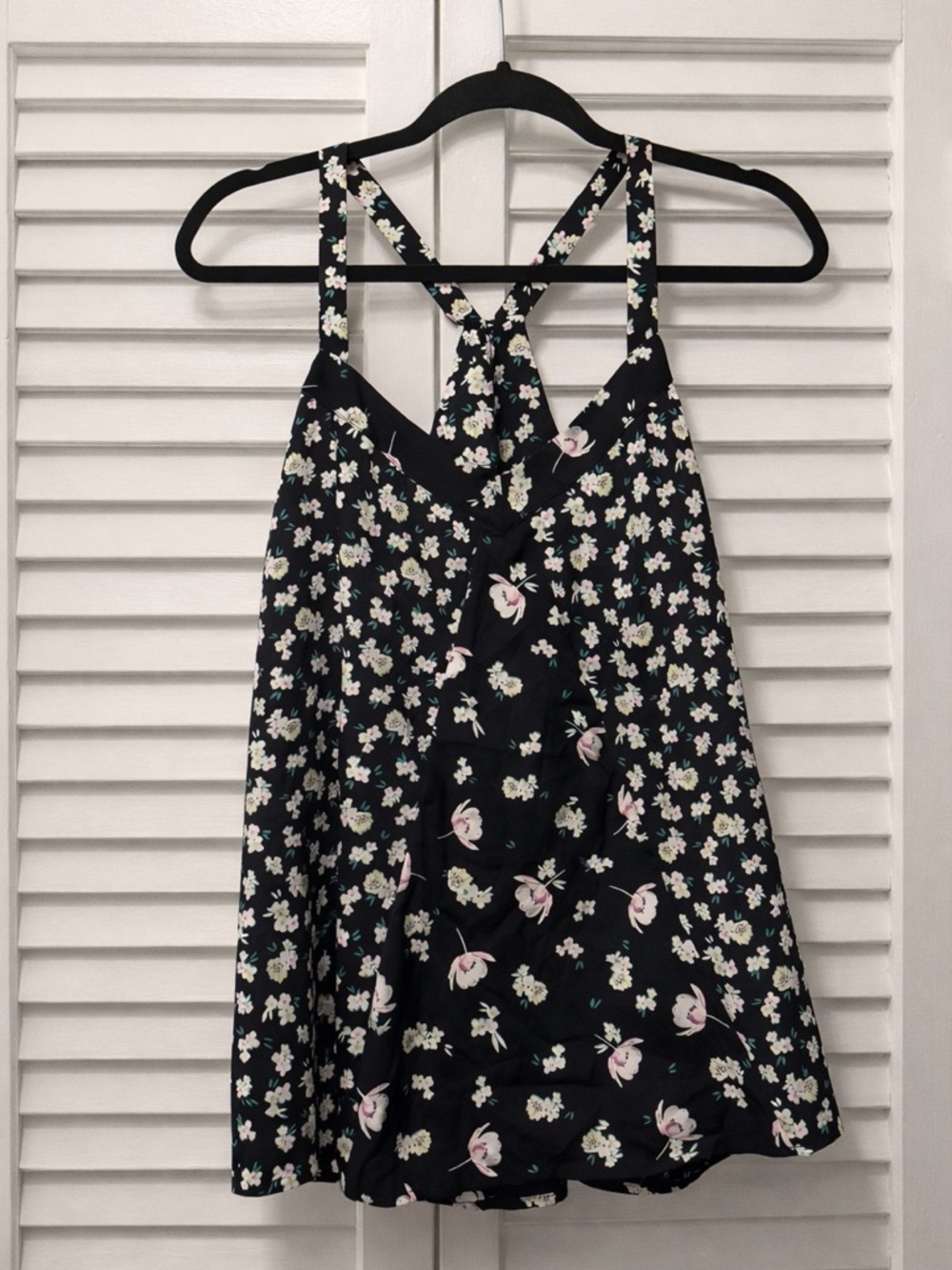 LC Lauren Conrad Black Floral Tank with Pink & Cream Blooms
